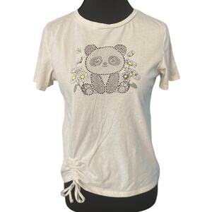 Rhinestone Panda Daisy Ruched Side Baby‎ Tee XS S Y2K Kawaii J-Fashion Cutecore